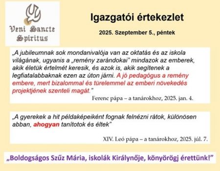 Tanévkezdő igazgatói értekezletünk